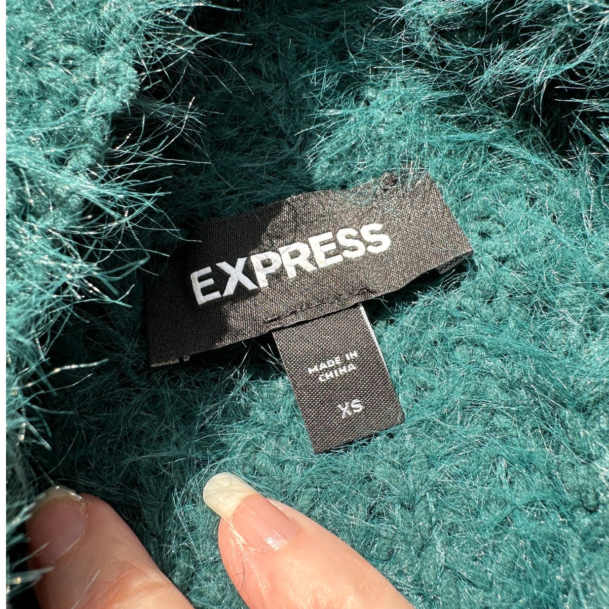 Express Green Fuzzy Long Sleeve Mock Neck Crop Sweater XS