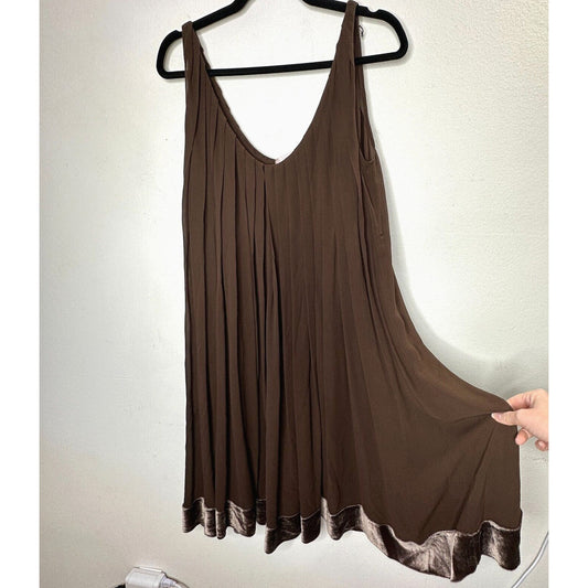 Rebecca Chocolate Flowy Sheer Pleated Round Neck Sleeveless Velvet Hem Dress 2