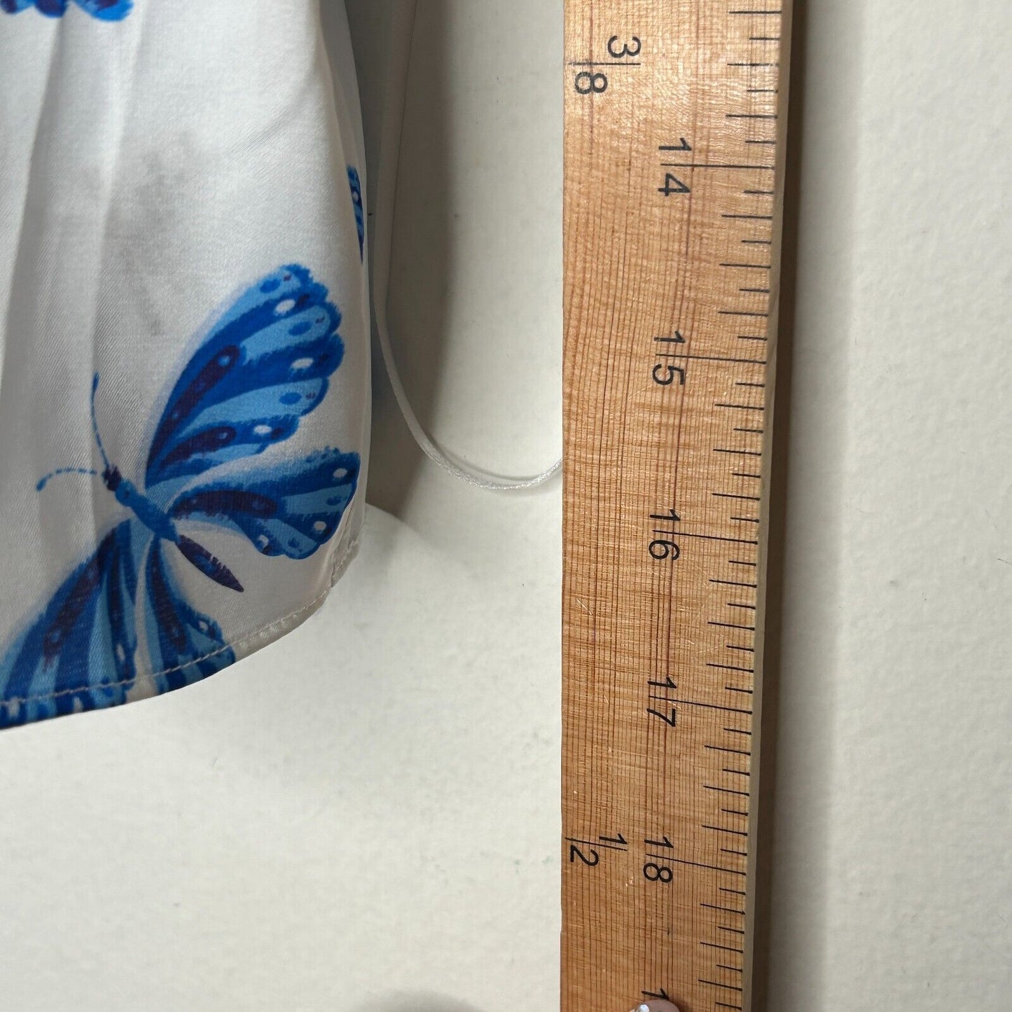 NWT Satin White & Blue Butterfly Print 2-Piece Set Crop Top & Mini Skirt