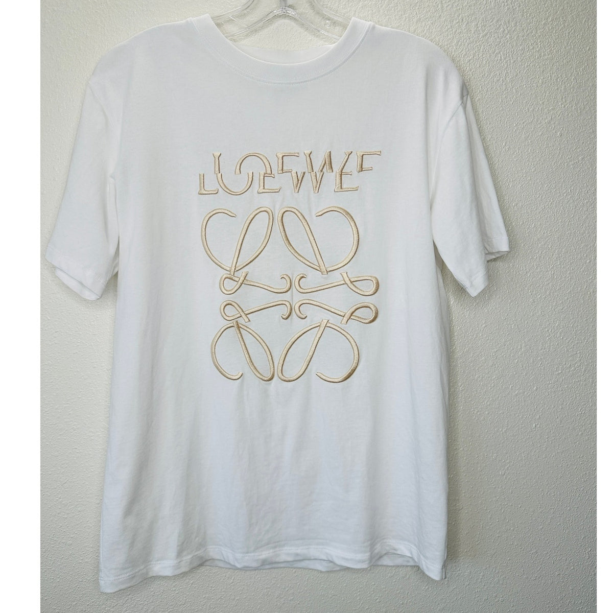Loewe White Short Sleeve Cream Embroidered Logo Graphic Tee S