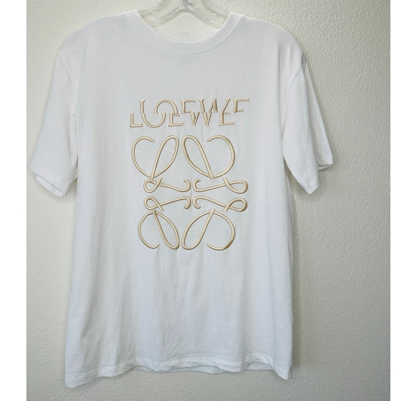 Loewe White Short Sleeve Cream Embroidered Logo Graphic Tee S