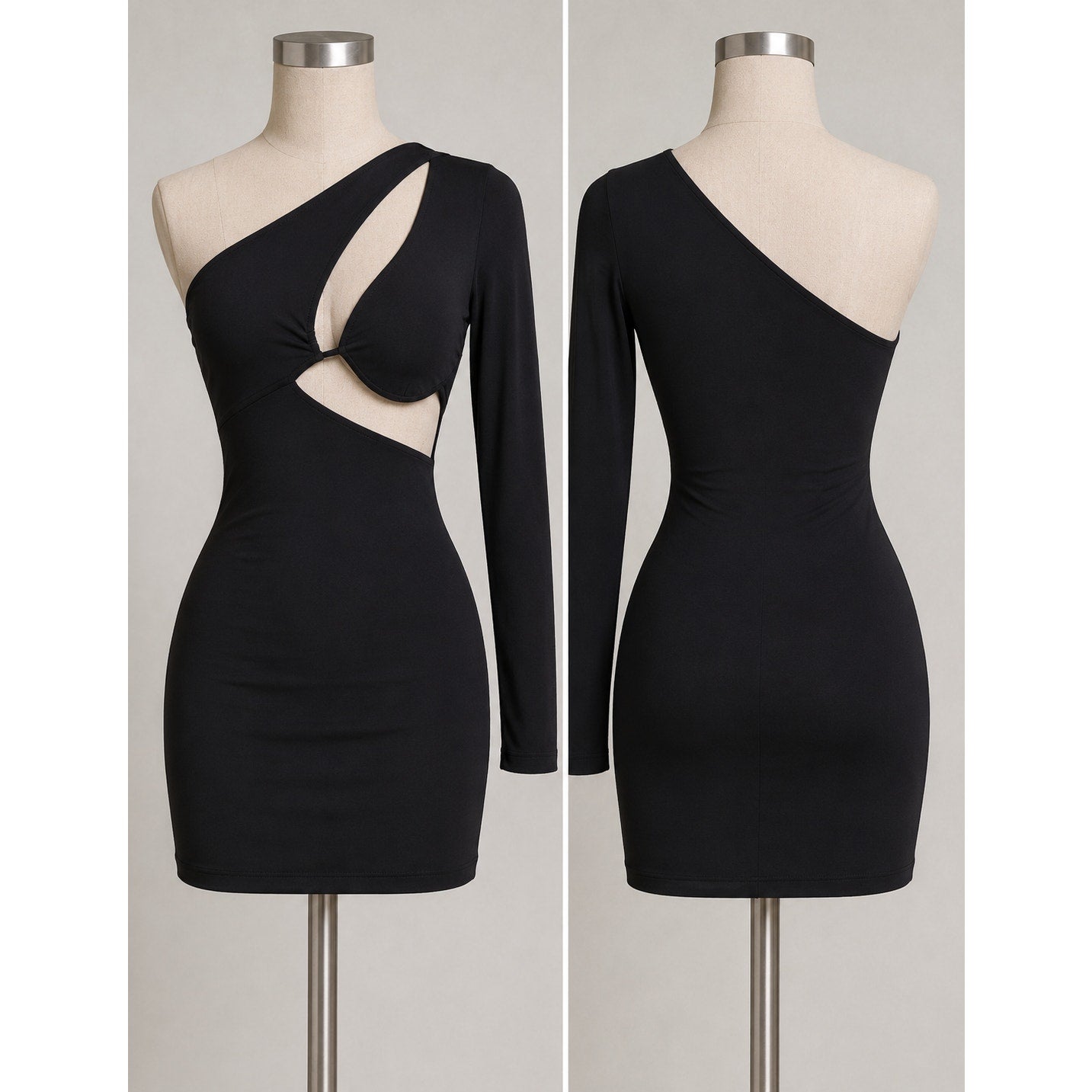 NWT Black Jocie One Shoulder Long Sleeve Cut-Out Lined Bodycon Mini Dress M
