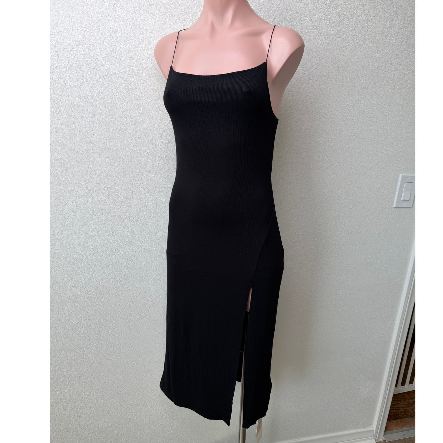NWT Commense Black Ribbed Side Slit Midi Dress XL