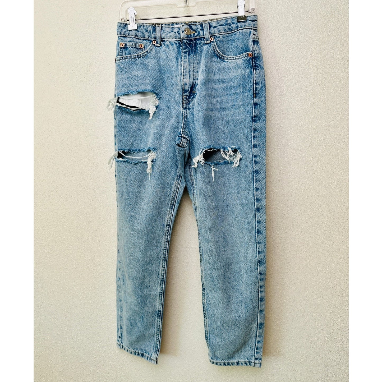 Topshop High-Waist Mom Jeans Blue Women’s W28 L30 Distressed Ripped