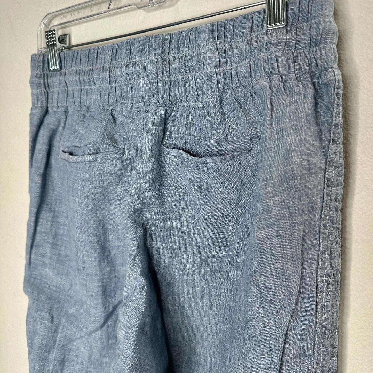 Athleta Chambray Blue Cabo Casual Linen Jogger Pant Tie Waist Front Zip 4