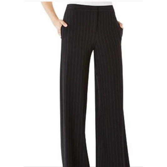 BCBGMAXAZARIA Black w/ Brown & White Pinstripe Wide Leg Zip Up Camilla Pant 2