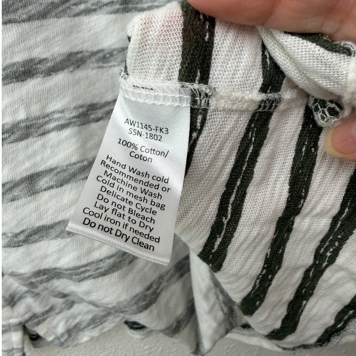 ATM Cream and Green Gray Striped Round Neck Short Sleeve T-shirt