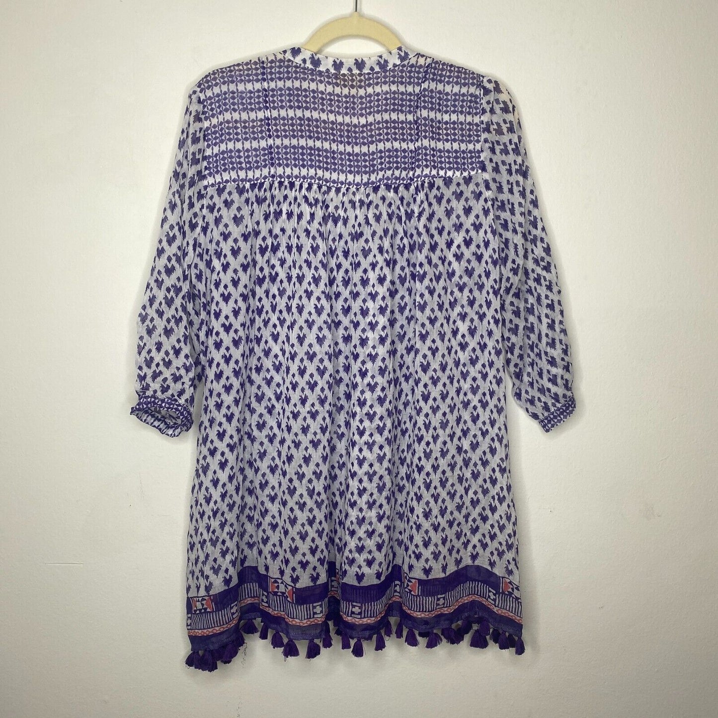 Roberta Roller Rabbit White Purple Sheer Serafina Pom Pom Tunic Top Tie Tassels