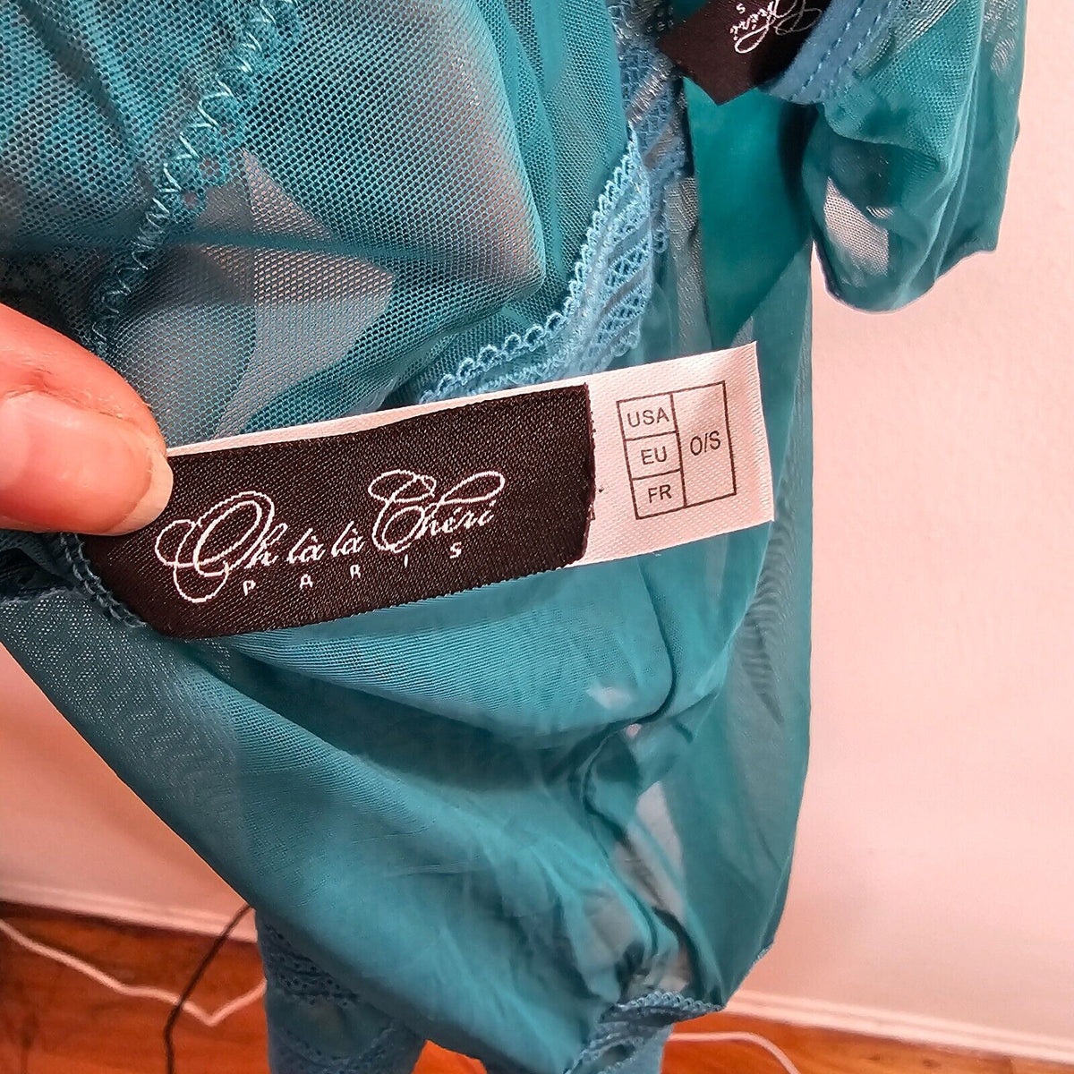 NWT Oh La La Cheri Fanfare Aqua Babydoll Lingerie Nighty Detail & G-String OS