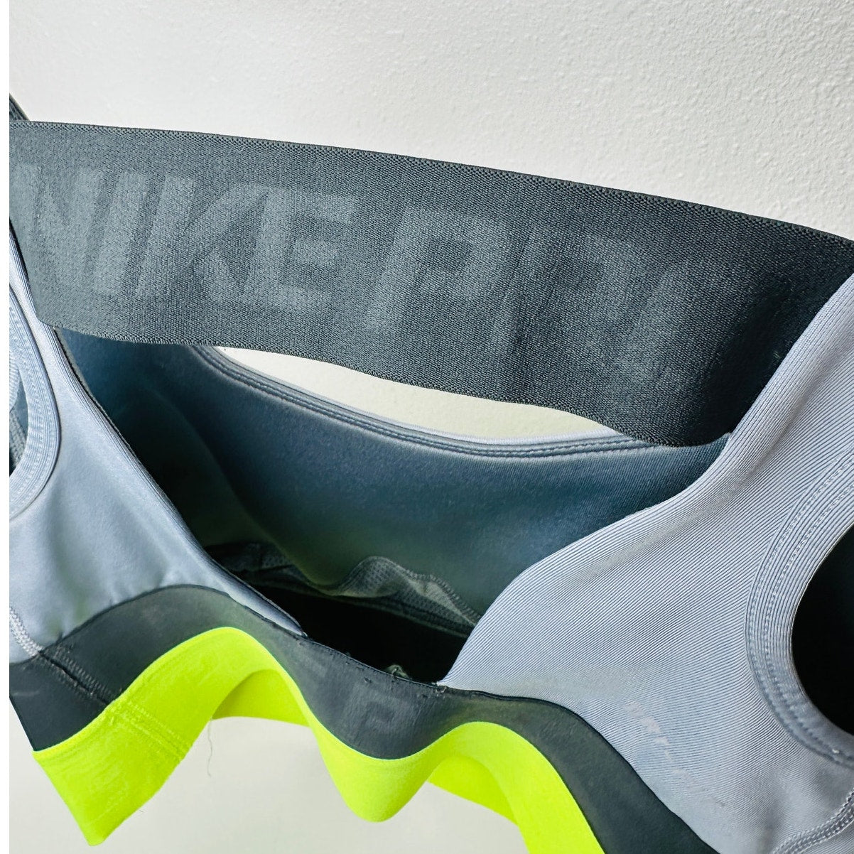 Nike Pro Gray Black Florescent Yellow Sports Bra Small