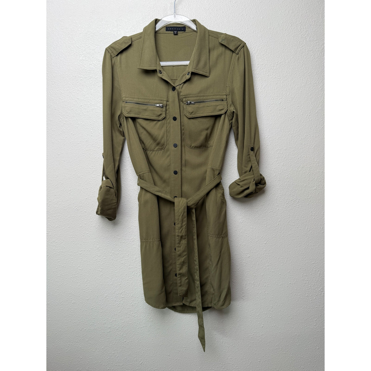 Sanctuary Olive Belted Utility Shirt Dress Women S