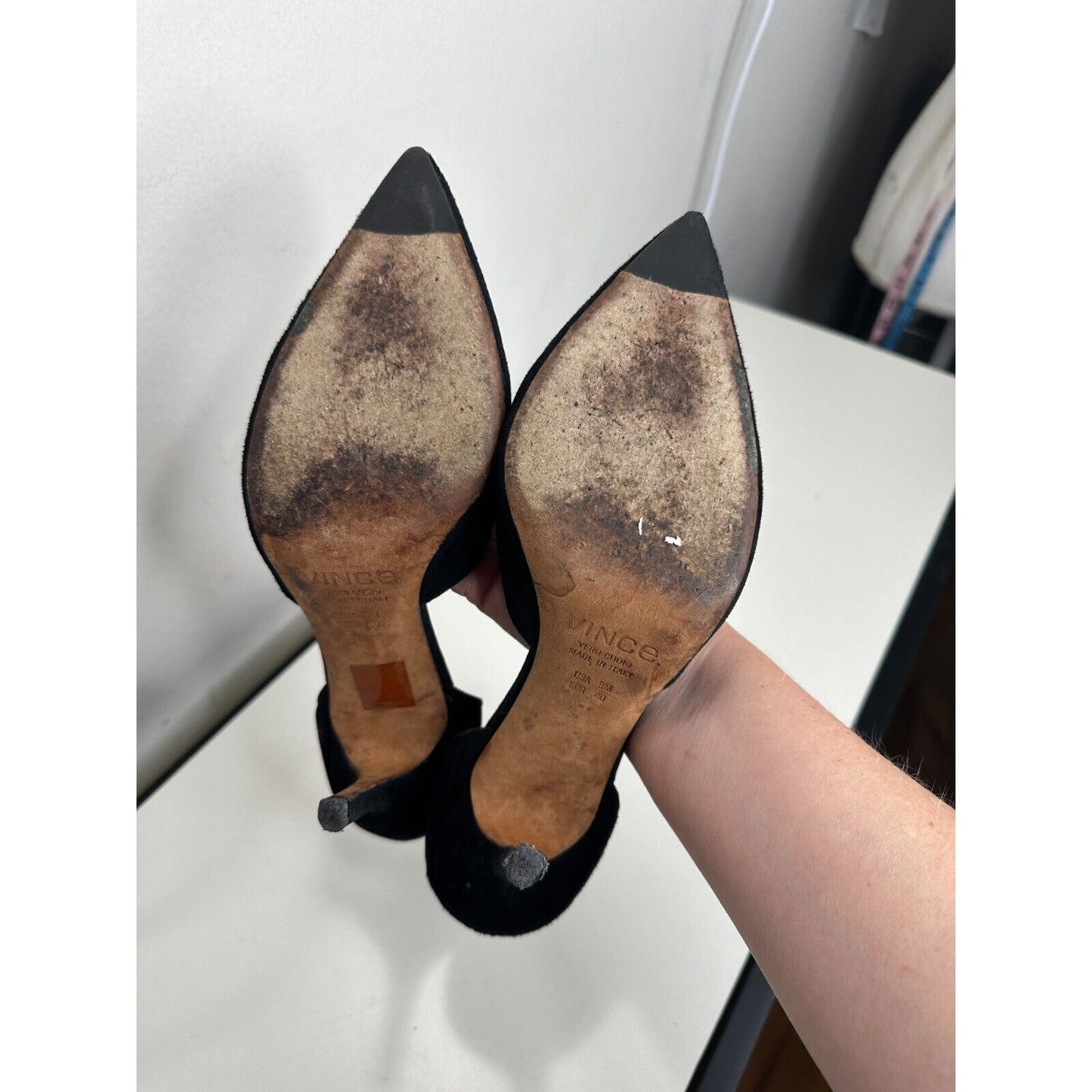 Vince Paulette d'Orsay Black Suede Pointed Toe Cut-Out Stiletto Heel Pump 9