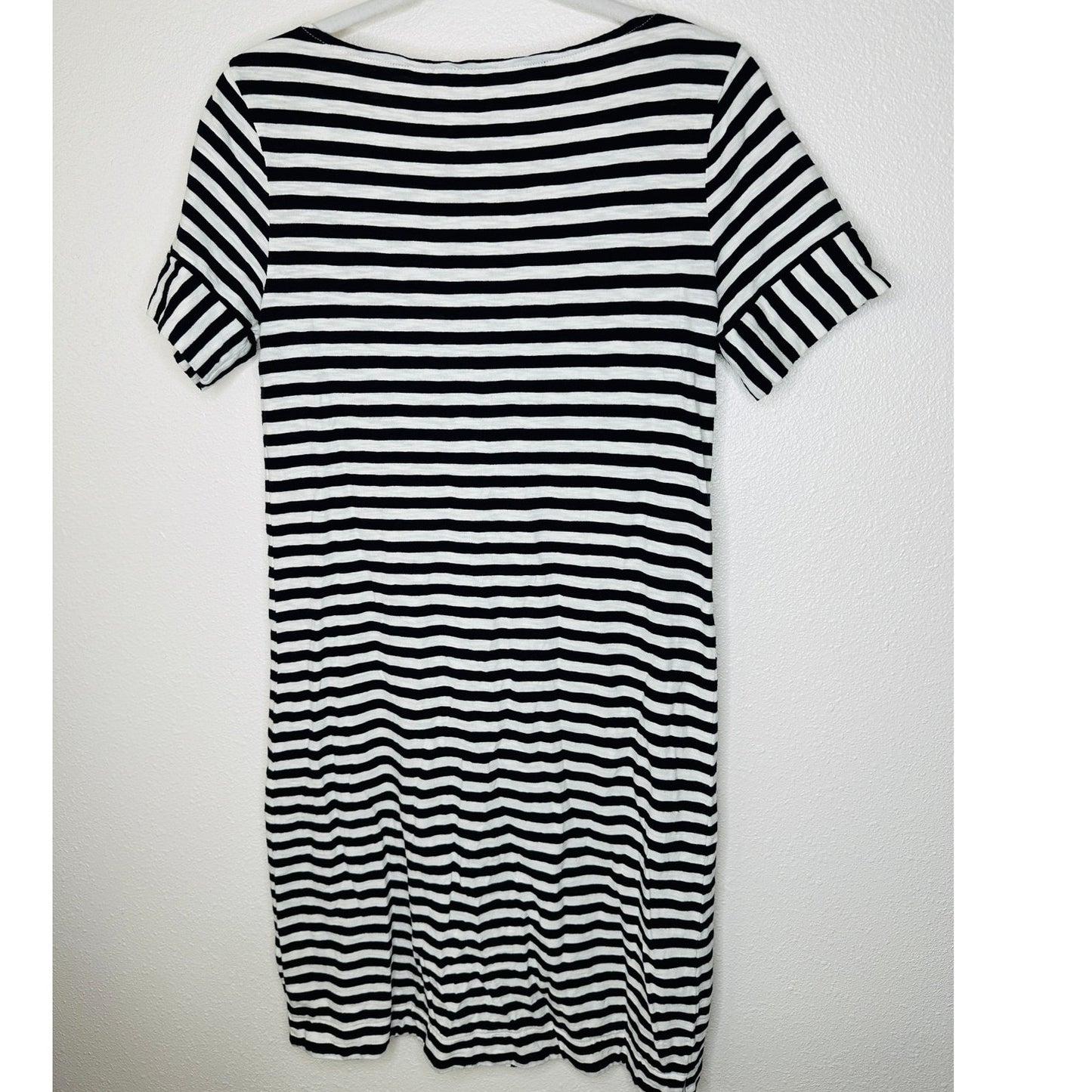 Boden Ivory & Black Stripe Short Sleeve Round Neck Shirt Dress 6 L
