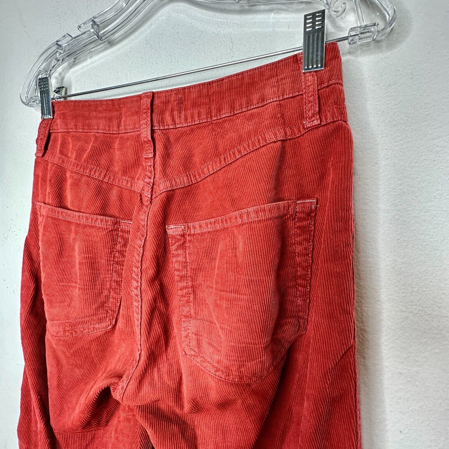 AMO The Chloe Rust Red Corduroy Straight Leg Crop Pant Trousers Washed Red 26