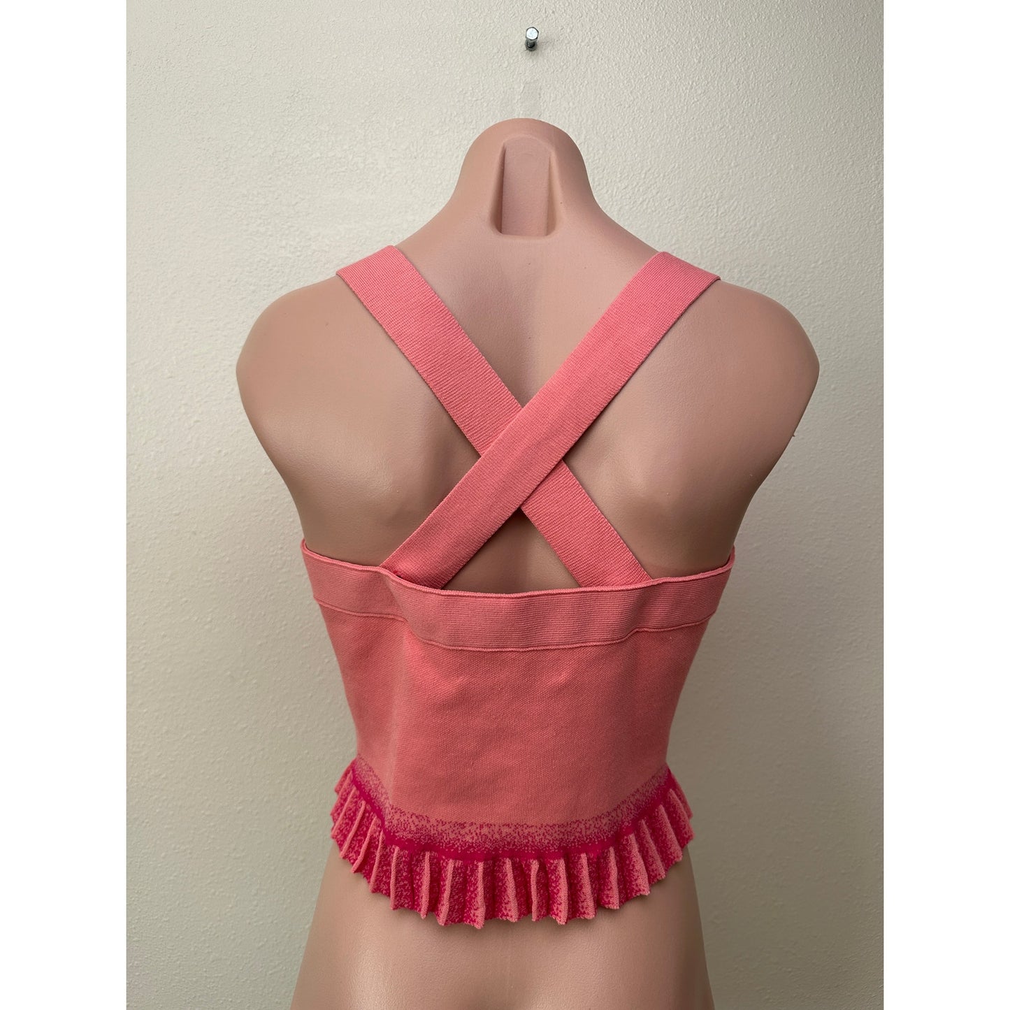 Derek Lam 10 Crosby Pink Ruffle Hem Sweater-Knit Crop Top Women’s L