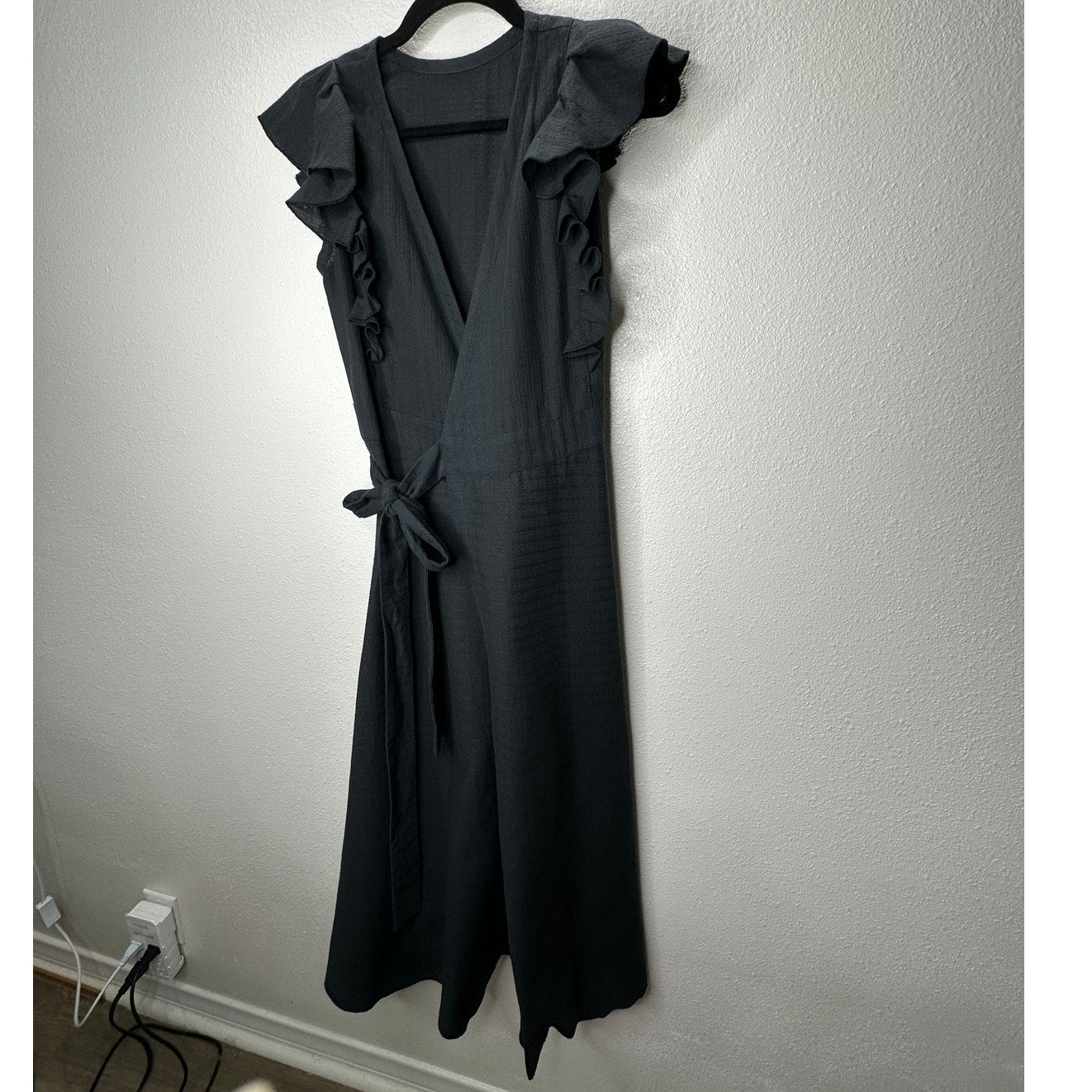Subtropicalia Black Vera Ruffle Sleeveless Wrap Dress S