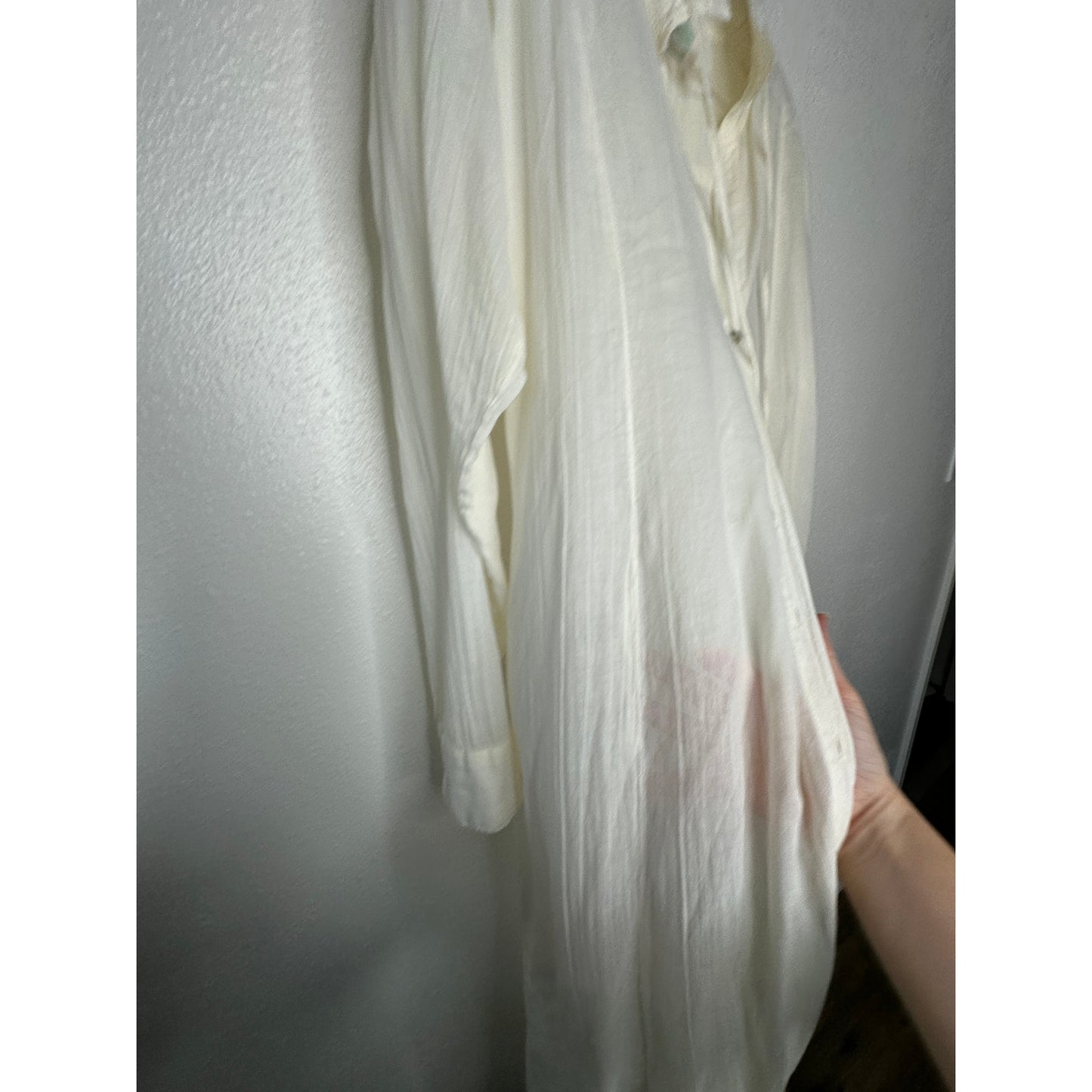 Z&L Europe Cream Maxi Dress Small Boho Button Front Tassel Long Sleeve Coverup
