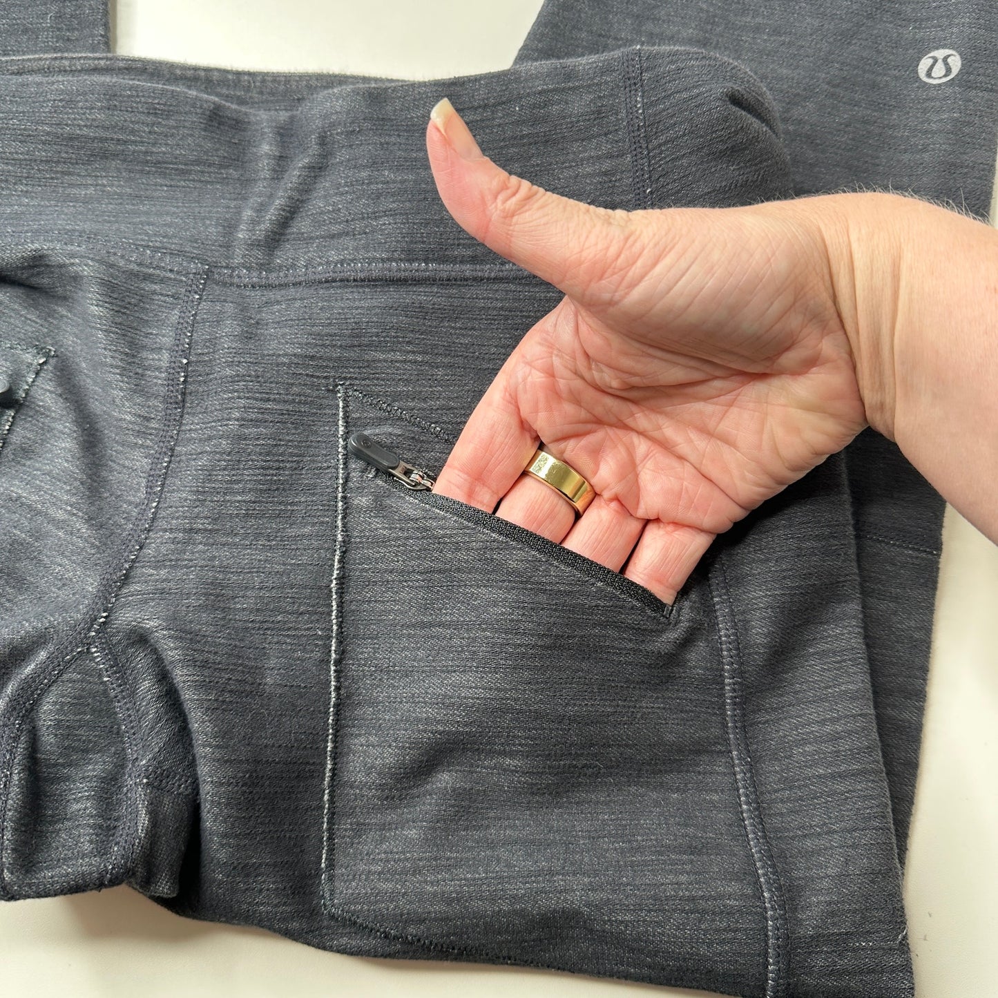 Lululemon Gray Patchwork Leggings Zip Pocket Yoga Pants 8
