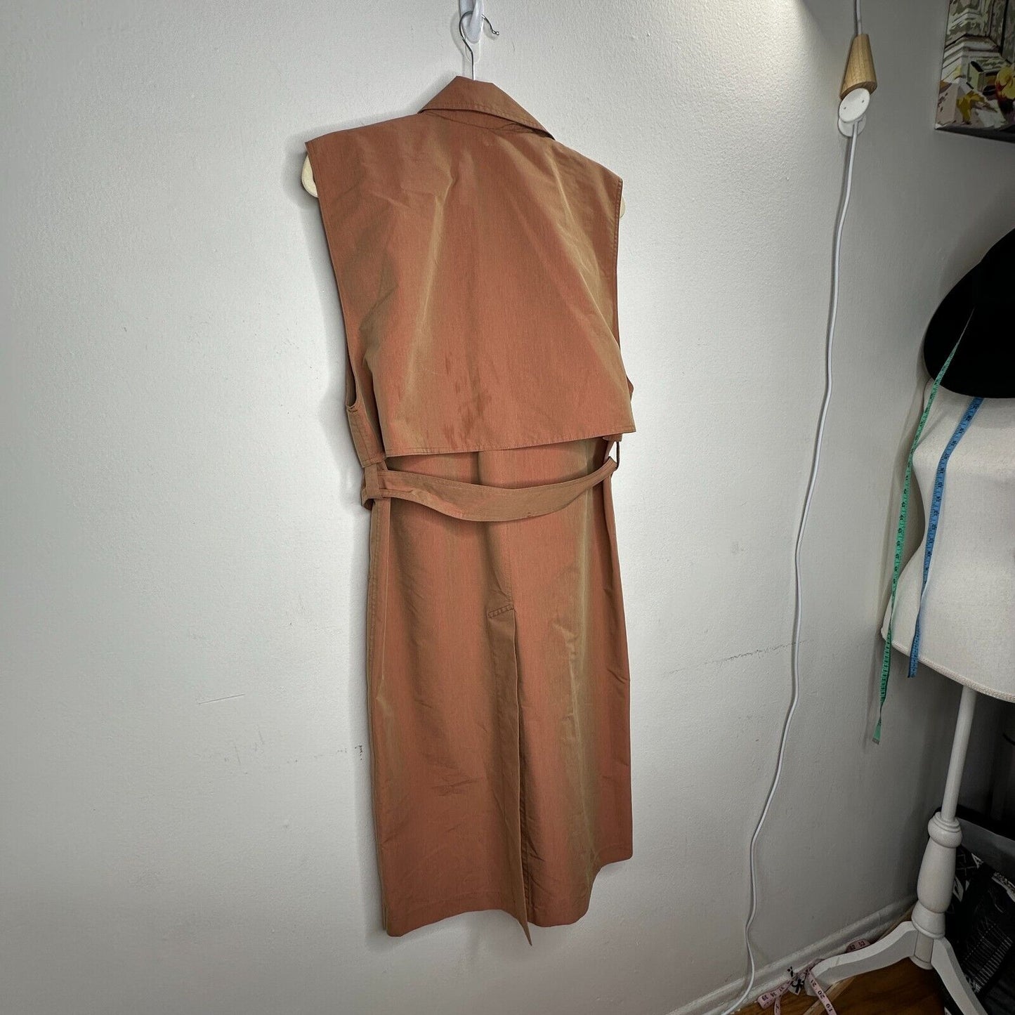 Aeron Delray Dusty Peach Iridescent Sleeveless Button Trench Coat Welt Pockets