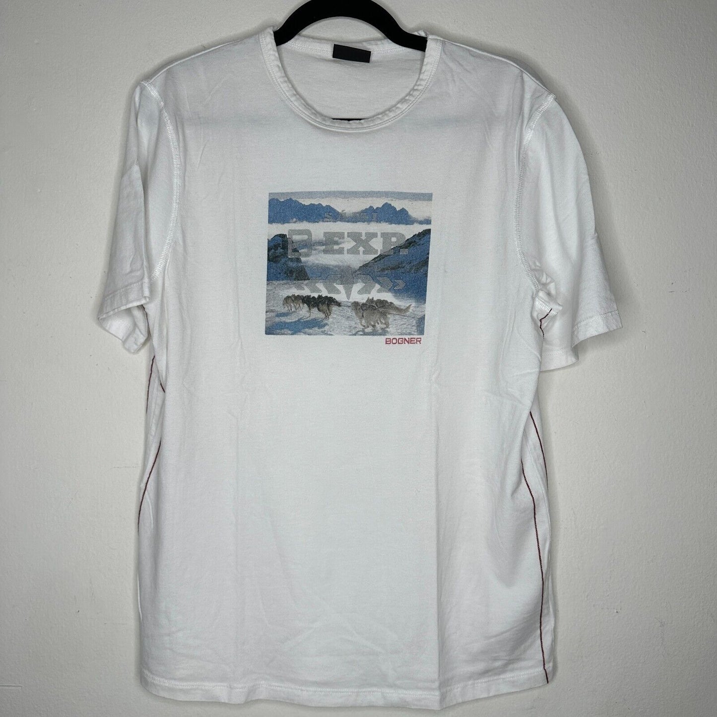Bogner Ivory Blue Dog Sled Graphic Short Sleeve Round Neck Tee Shirt XL