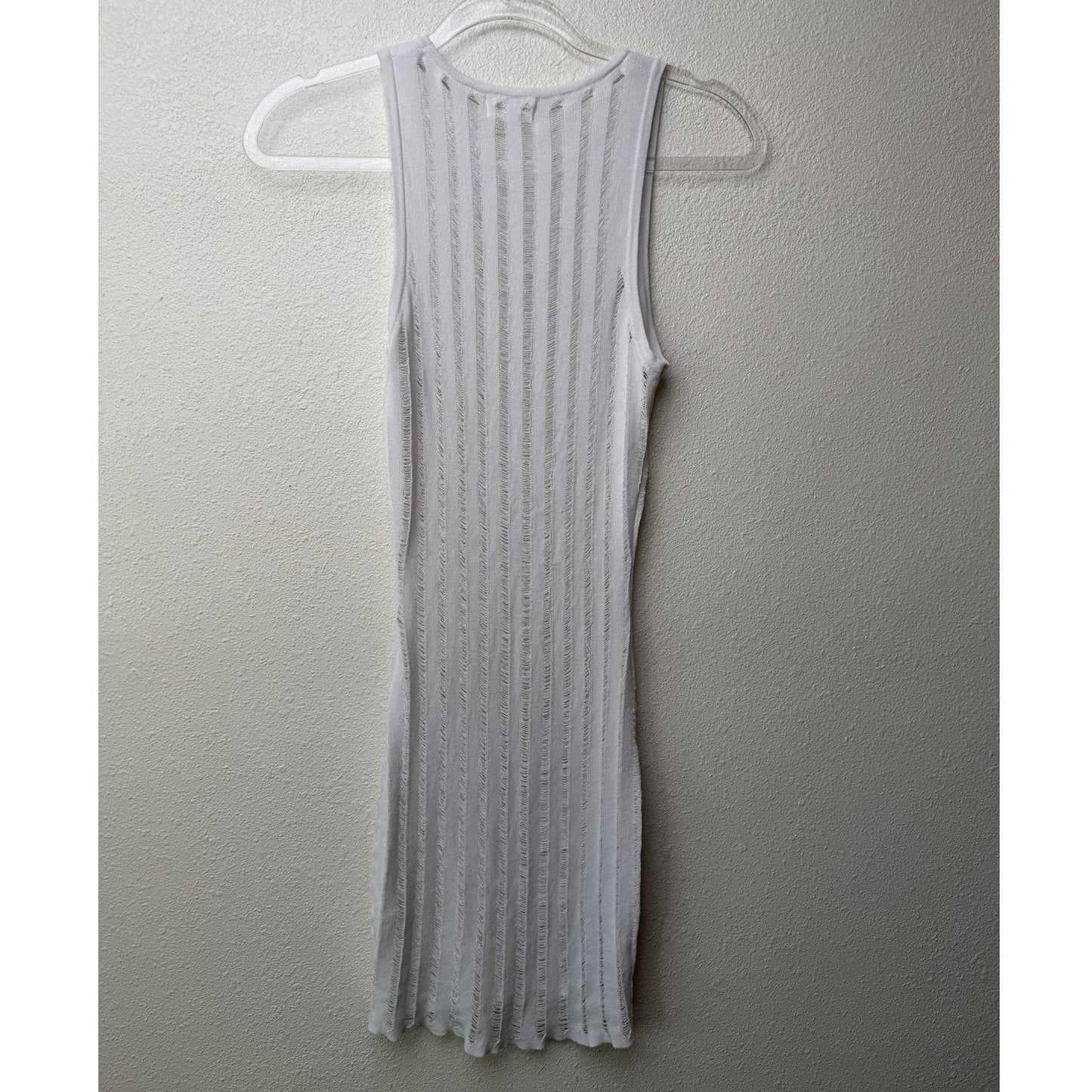 Superdown White Distressed Stripe Knit Sleeveless Cover Up Dress XS