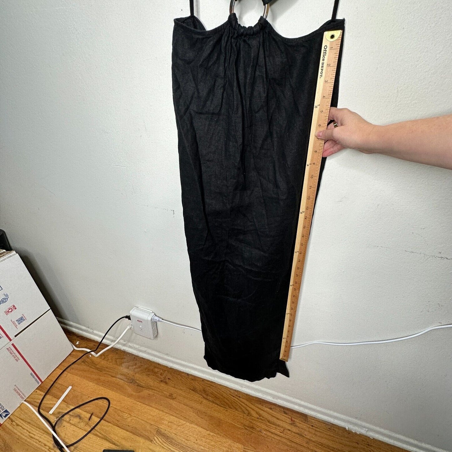 Rumer Black Avalon Ring Linen Dress Bandeau Top & Side Slit Skirt Zip Back L