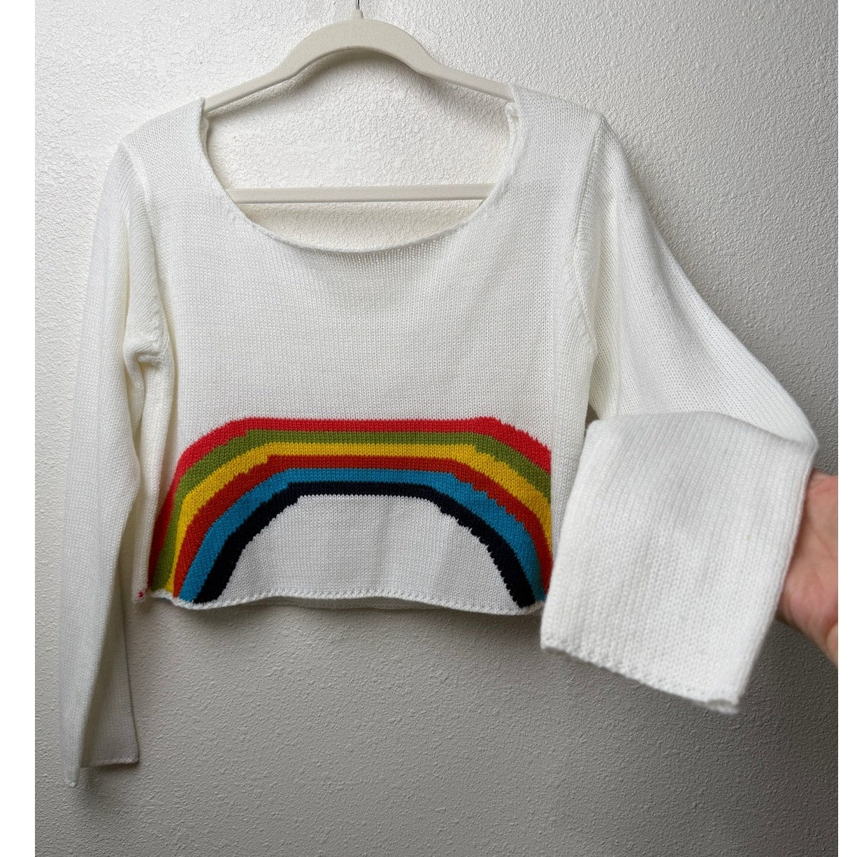 White Rainbow Cropped Sweater Women's M