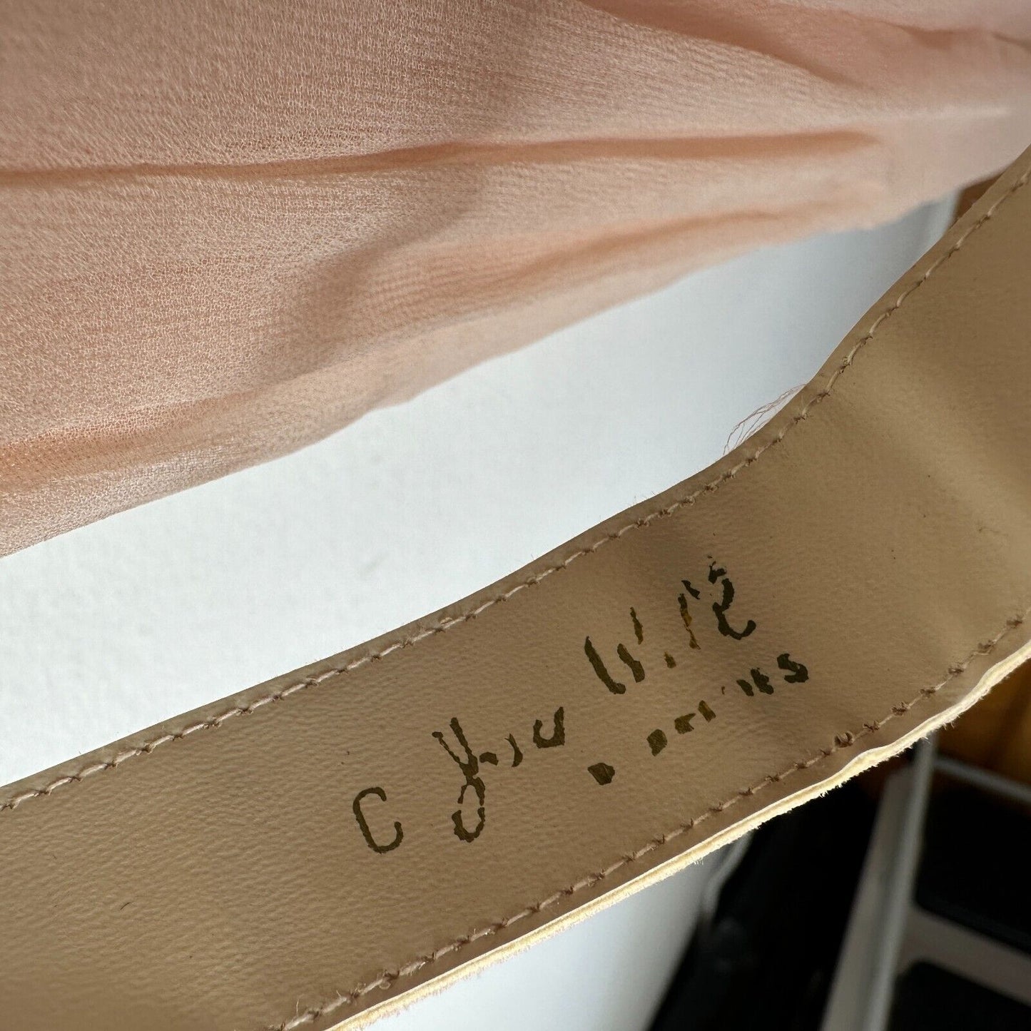 Vintage Size 15 Peach Chiffon Pleated Belted Sleeveless Dress Drape Neck BackZip