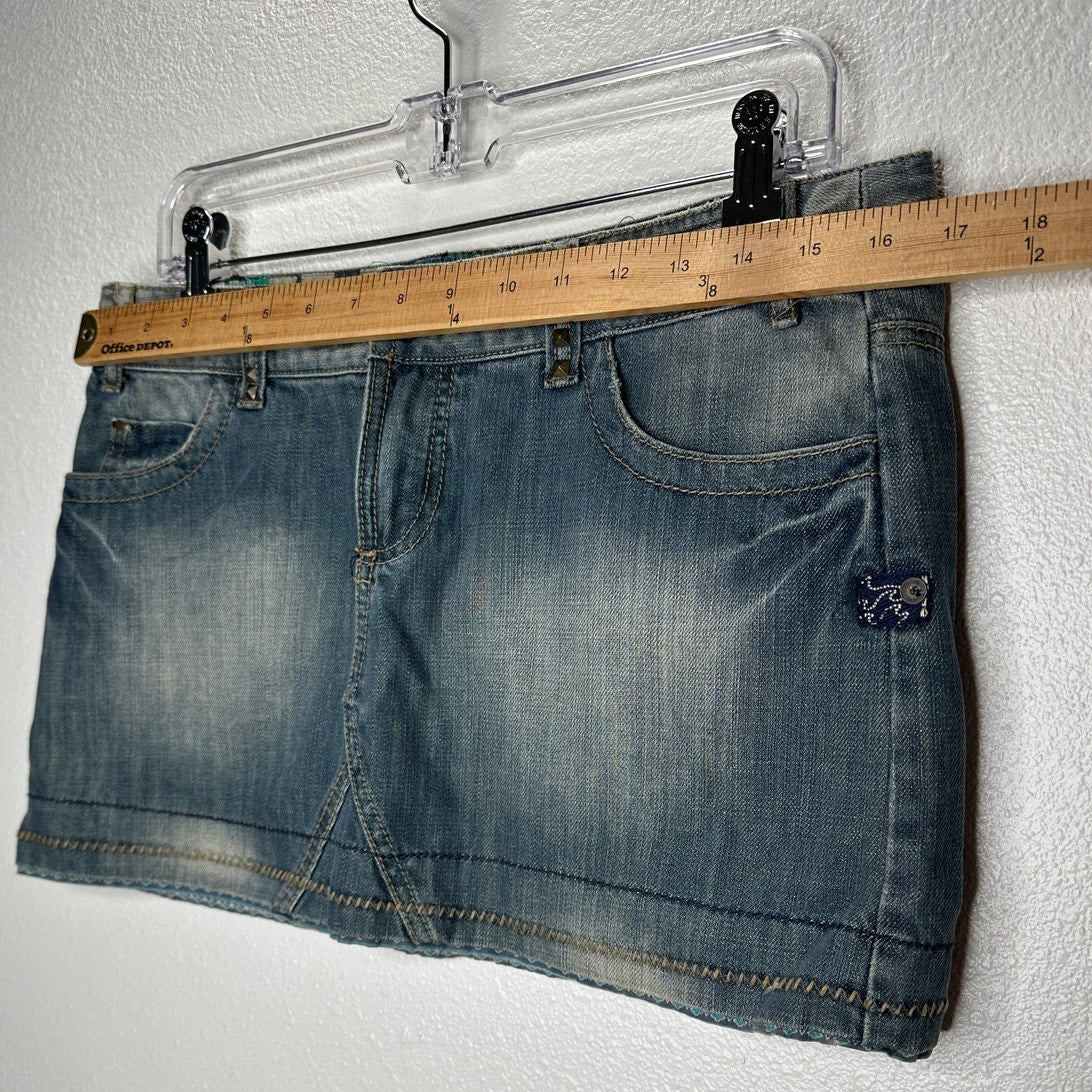 Billlabong Y2K Medium Wash Low Rise Tan Stitching Jean Skirt 7