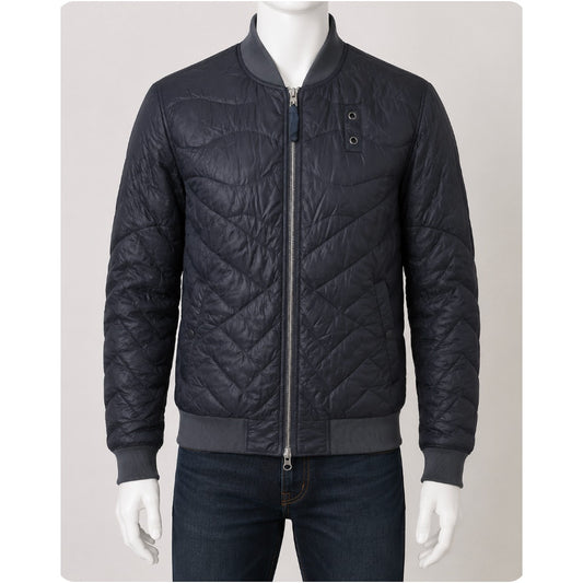 Blauer Nylolite Blue Gray Quilted Super Soft Down Zip Bomber Jacket Coat Medium