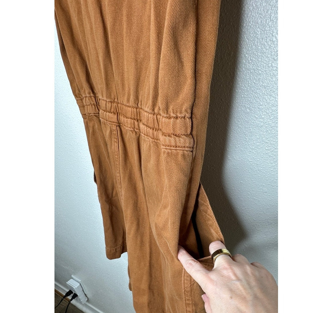 Everlane The Denim Short Coverall Organic Cotton Brown Rust Romper 6