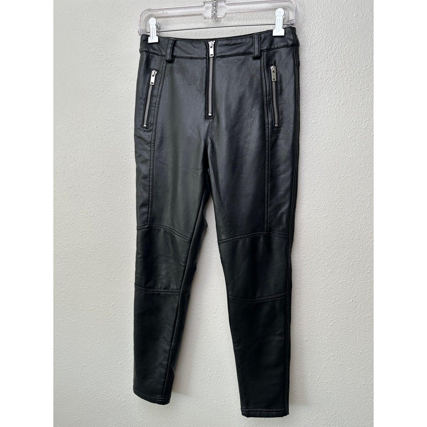 Topshop Faux Leather Moto Skinny Pants Black Women’s 6P Zip Pockets