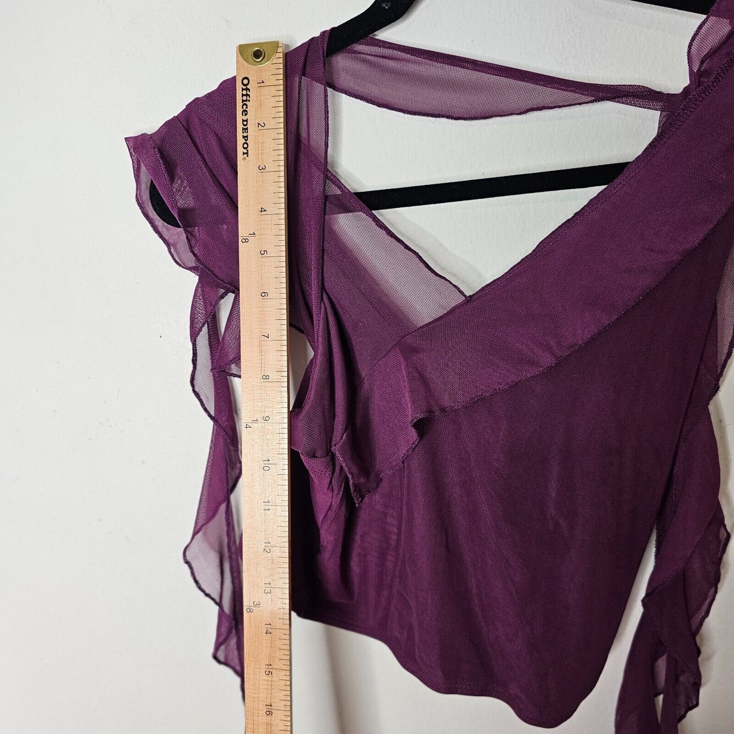 Cider Cute Purple Sleeveless Ruffle Mesh Faux Wrap Tie Neck Blouse Top Small