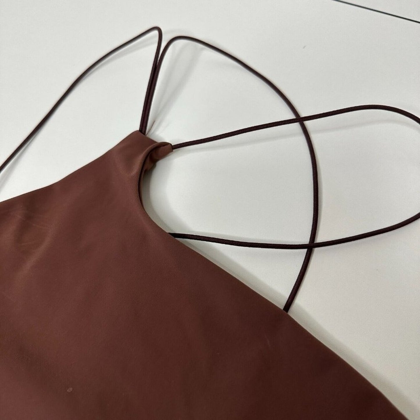 Alix NYC Chocolate Brown Avon Asymmetrical One Shoulder Thin Strap Crop Top S