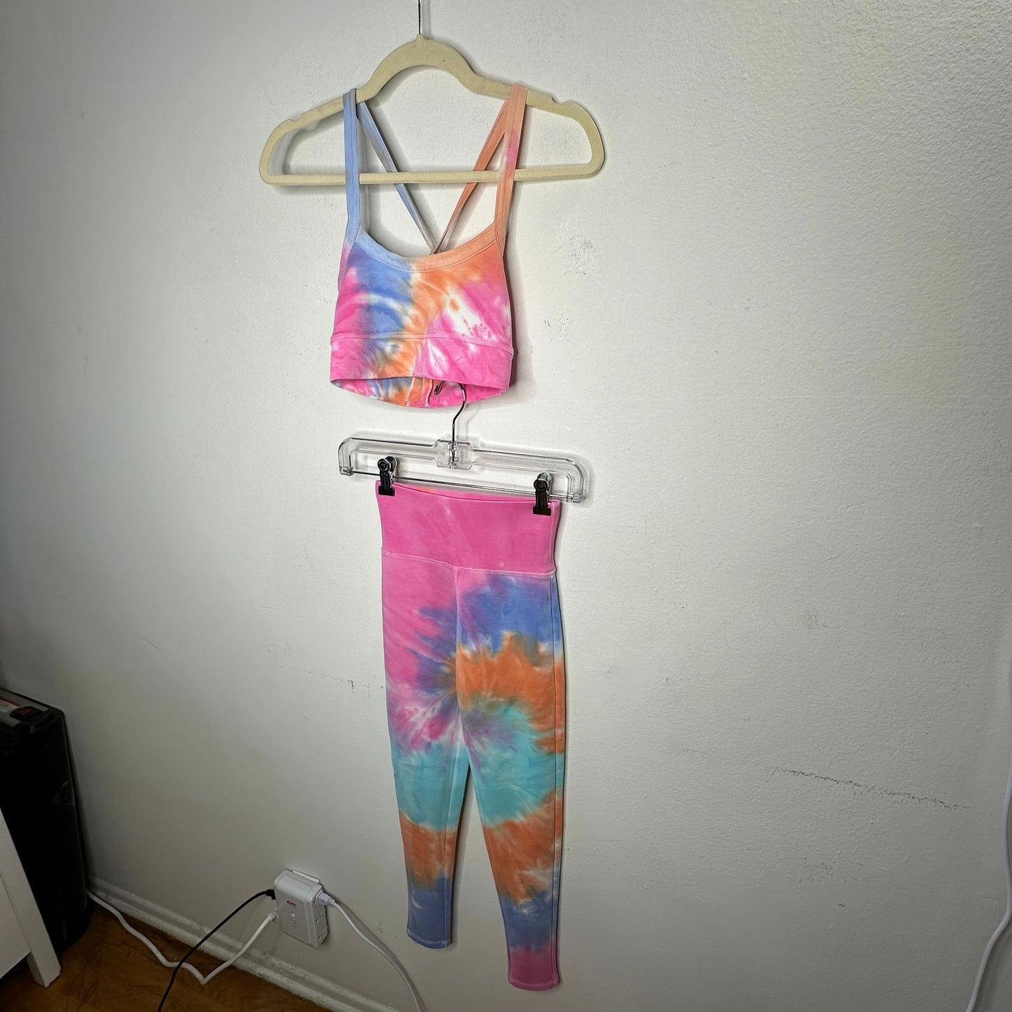 Chaser Pastel Pink Blue Orange Tie Dye Yoga Pants & Matching Sports Bra XS