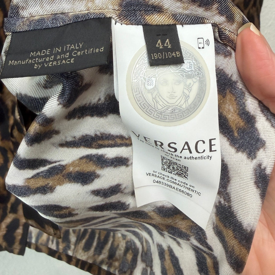 Versace Brown Leopard Silk Shirt Men's US 34 Barocco