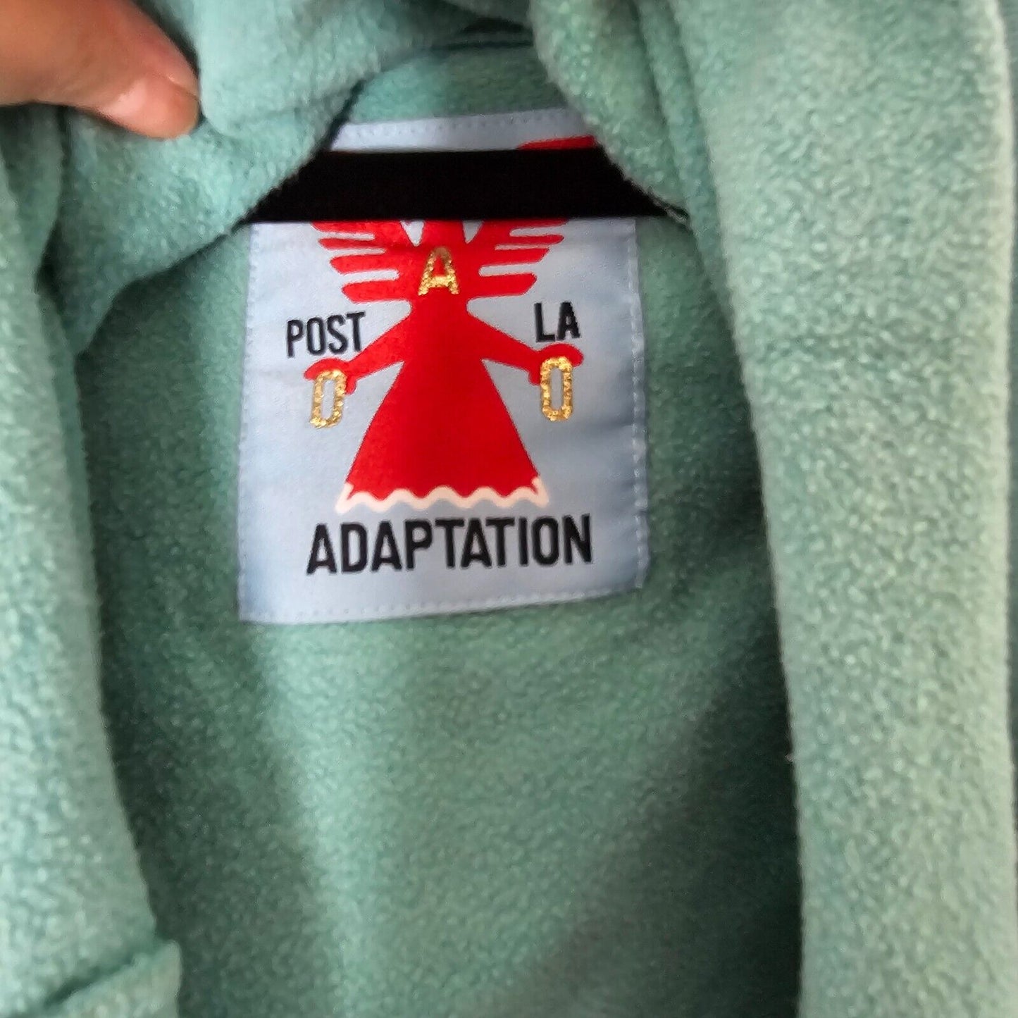 Post LA Adaptation Aqua and Black Graphic Long Sleeve Crop Hooded Sweater Small