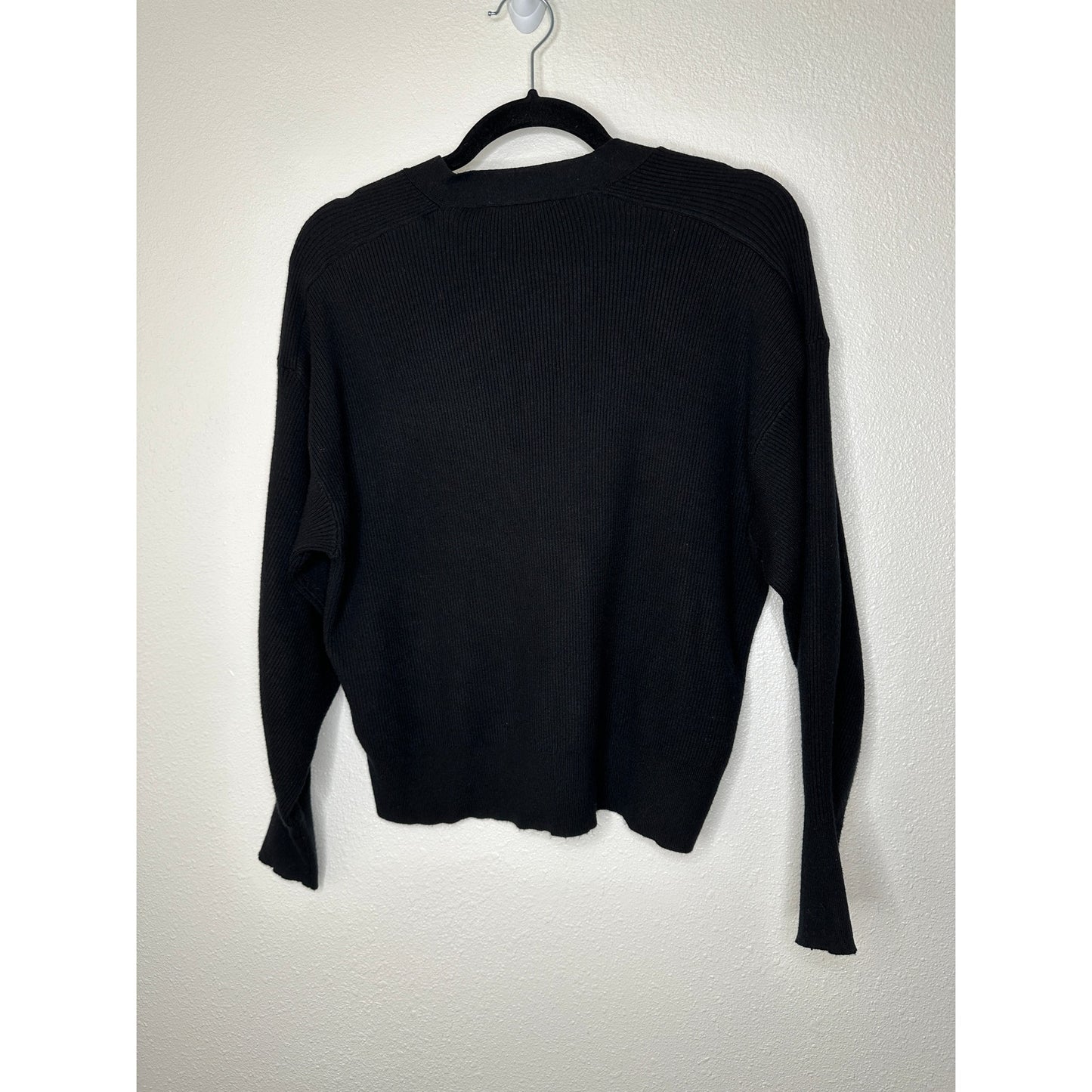 Zara Black Ribbed V-Neck Front Button Long Sleeve Cardigan Sweater S