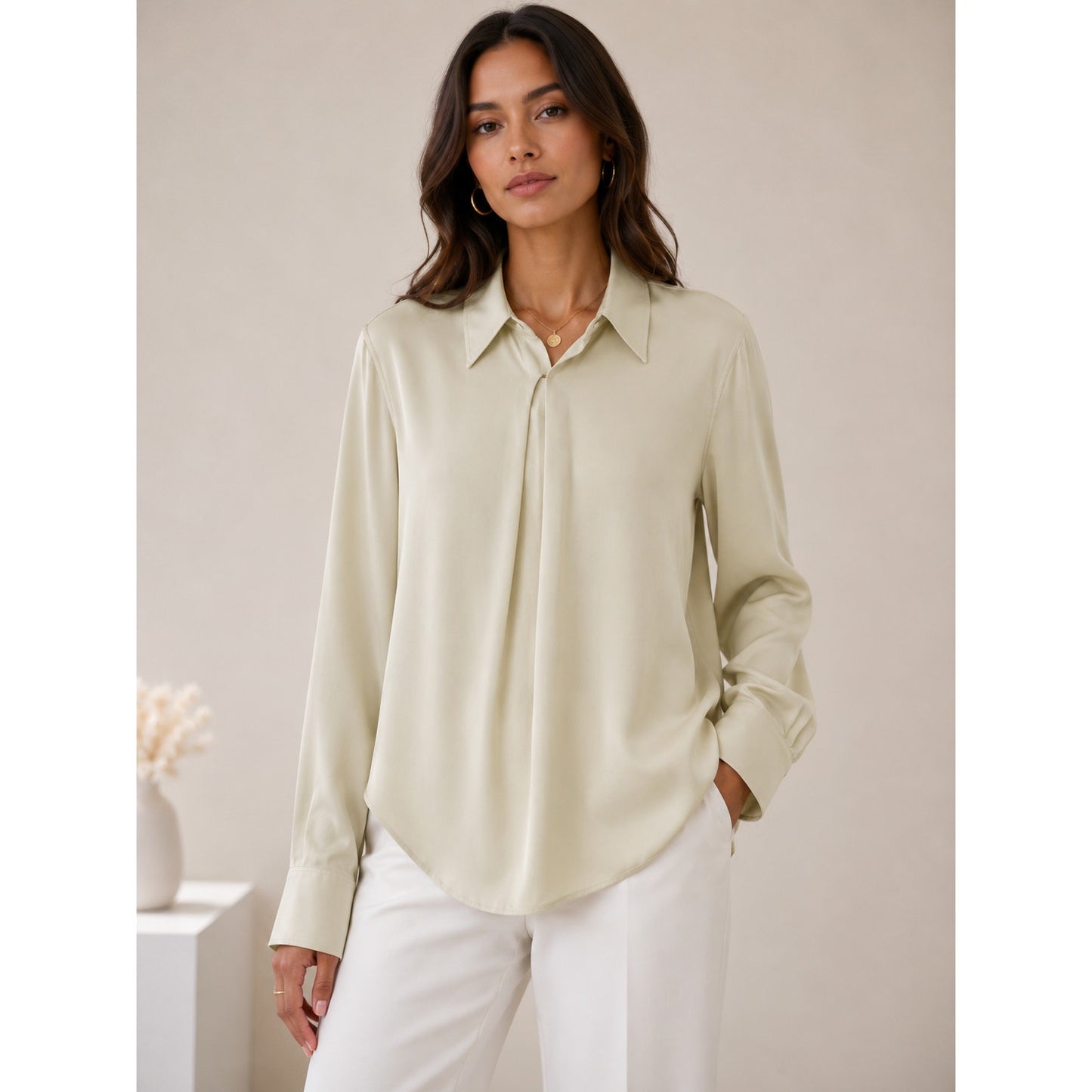 NWT Petar Petrov Lami Silk Blend Collared Draped Pleat Long Sleeve Blouse 44 / L