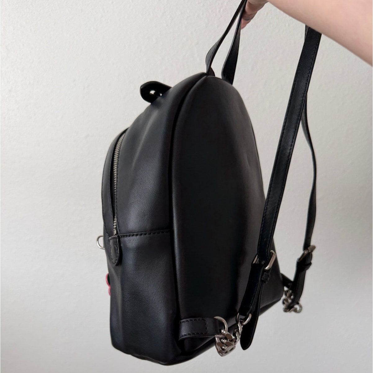 Fendi Roma Mini By The Way Leather Backpack Black Silver Gold Studded Logo Bag