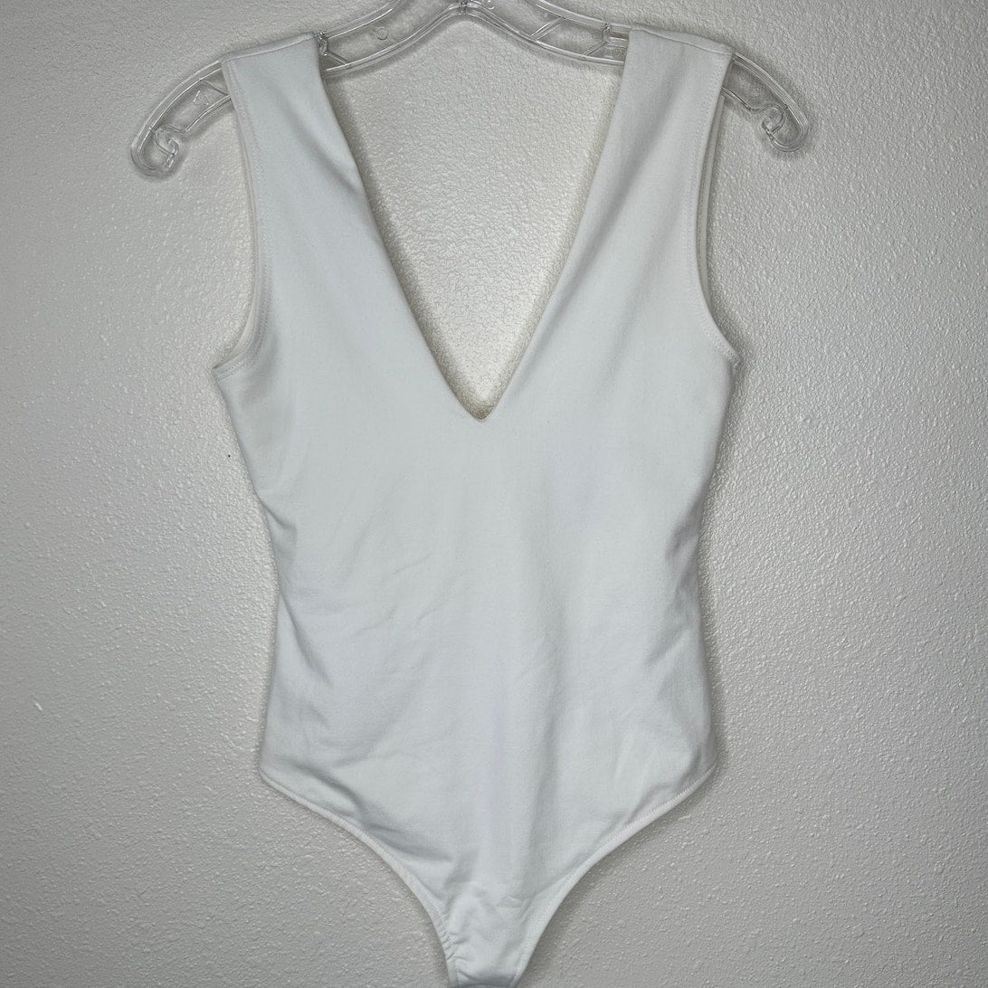 NWT Free People White Deep V-Neck Sleeveless Bodysuit XS