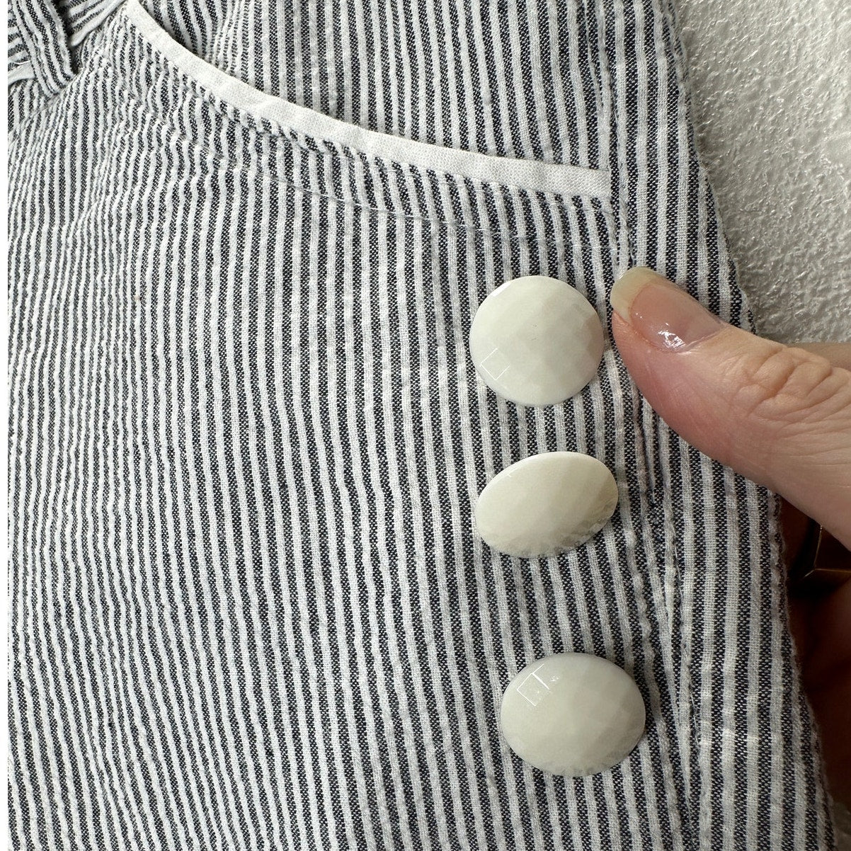 Pixxi Gray & White Striped Bermuda Shorts White Trim & Button Detail M