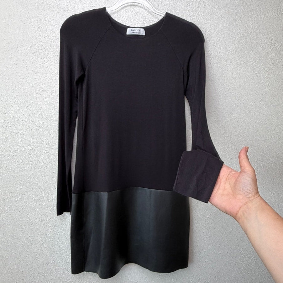 Bailey 44 Black Faux Leather Hem Long Sleeve Mini Dress Women's US XS