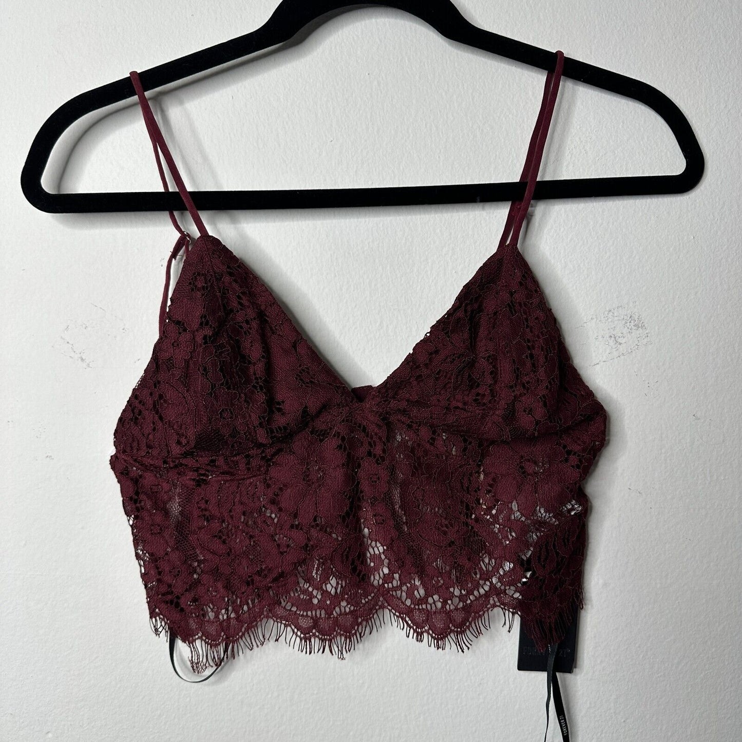 NWT Burgundy Wine Plum V-Neck Lacey Crop Cami Top S