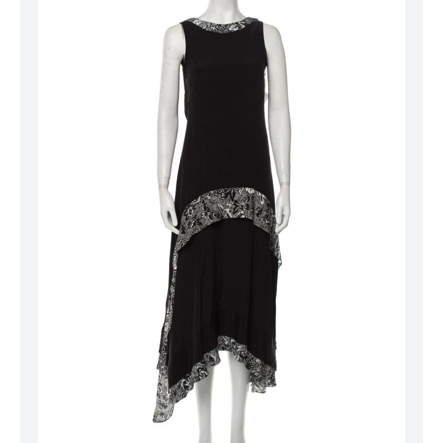 JW Anderson Black White Print Pleat Sleeveless High Neck Low Back Midi Dress 10