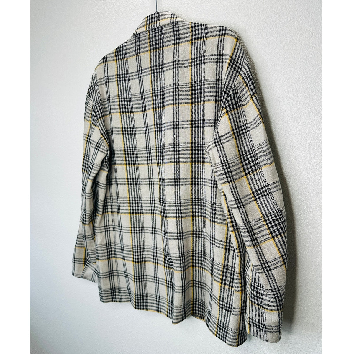 NWT Cristaseya Oversized Linen Blazer Ecru Black Yellow Plaid M