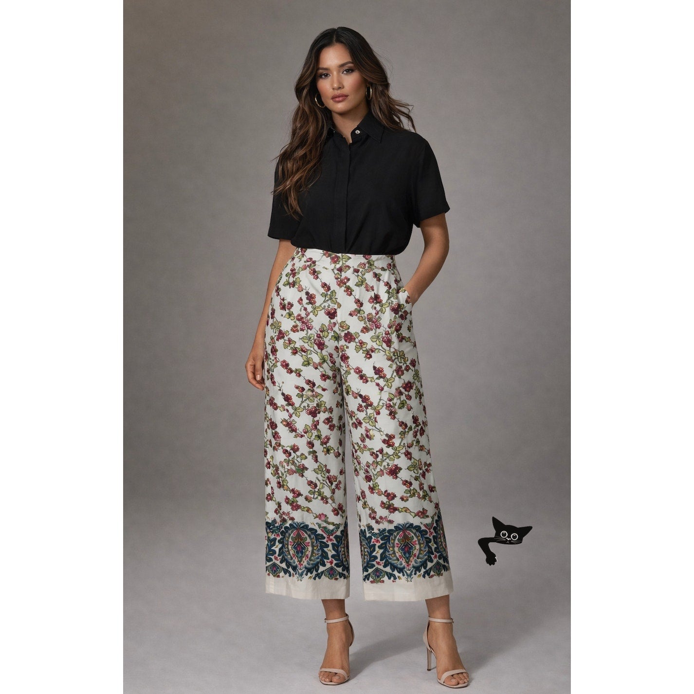 NWT Etro Vanilla Silk Leaf Print Cropped Wide Leg Designer Pants Paisley Hem