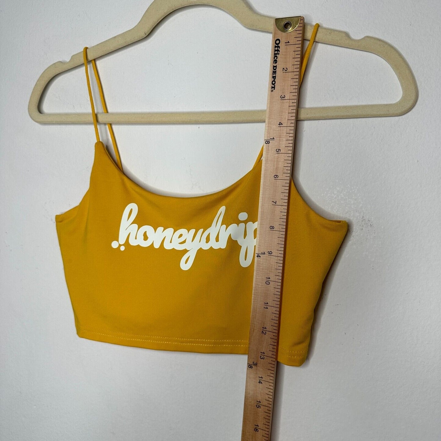 Mustard Yellow Honeydrip Graphic Crop Top Stretchy Spaghetti Strap Cami S