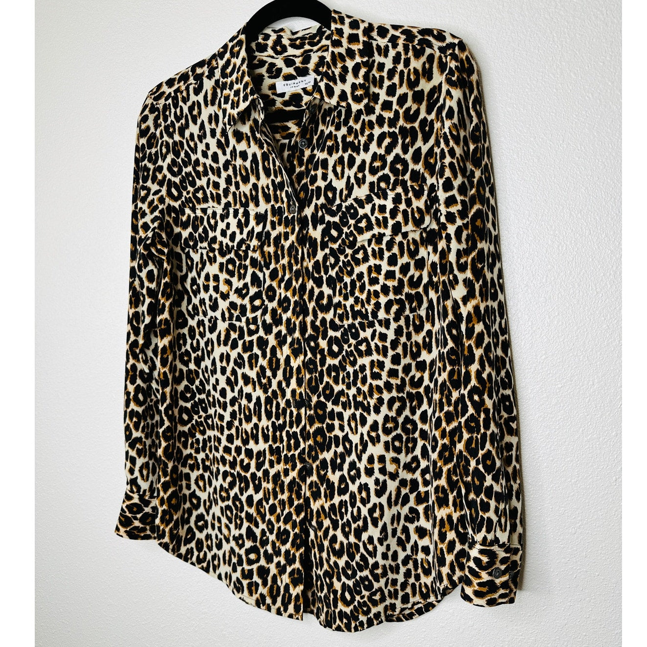 Equipment Leopard Print Long Sleeve Collared Button Up Silk Blouse XS