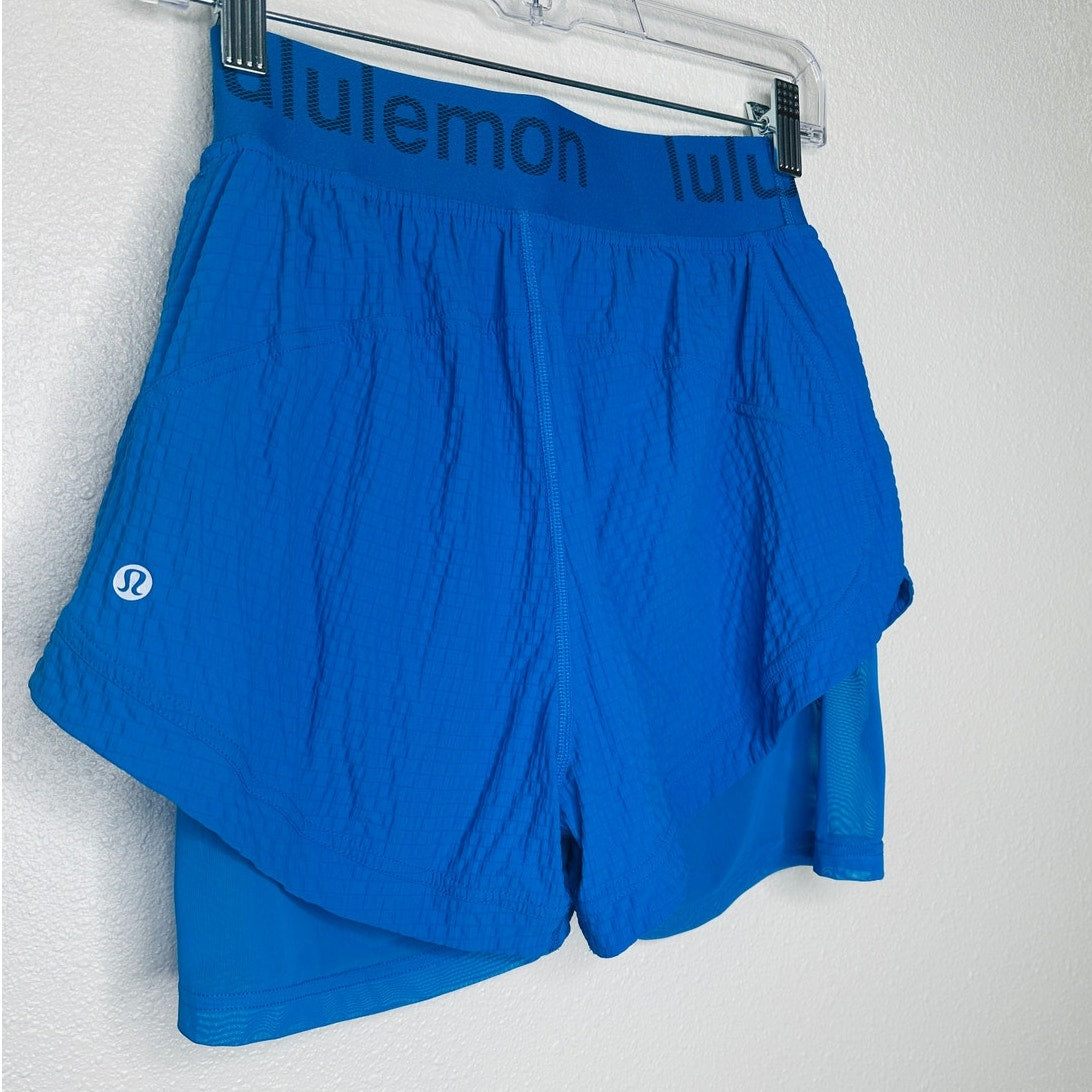 Lululemon Blue Crinkle High Rise Shorts Size 4 Women's Lined Athletic